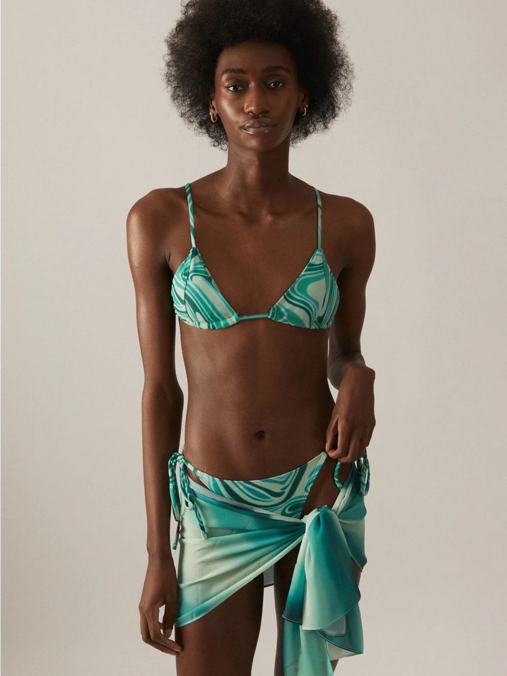 Turquoise Swirl Triangle Bikini Top and Tie-Side Bottoms